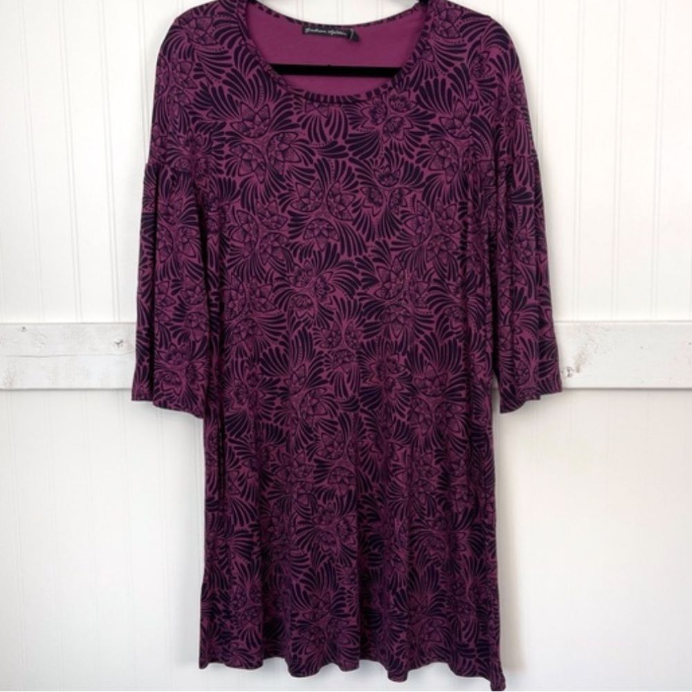 Gudrun Sjödén purple and navy lotus flower printed tunic dress size small